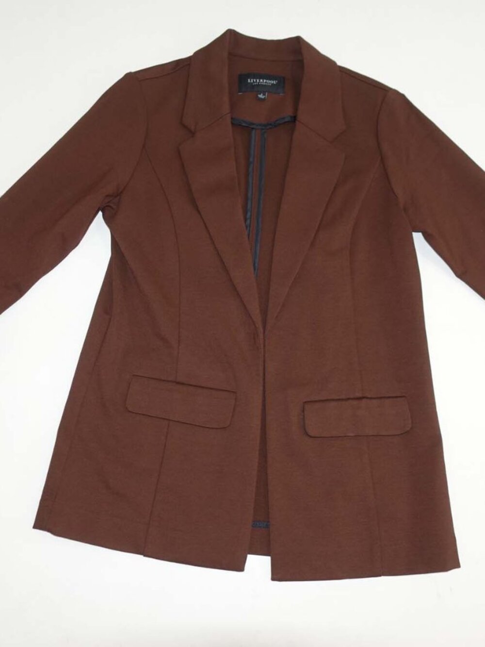 Liverpool Women's Boyfriend Buttonless Blazer Jacket Small Brown Suit Coat S